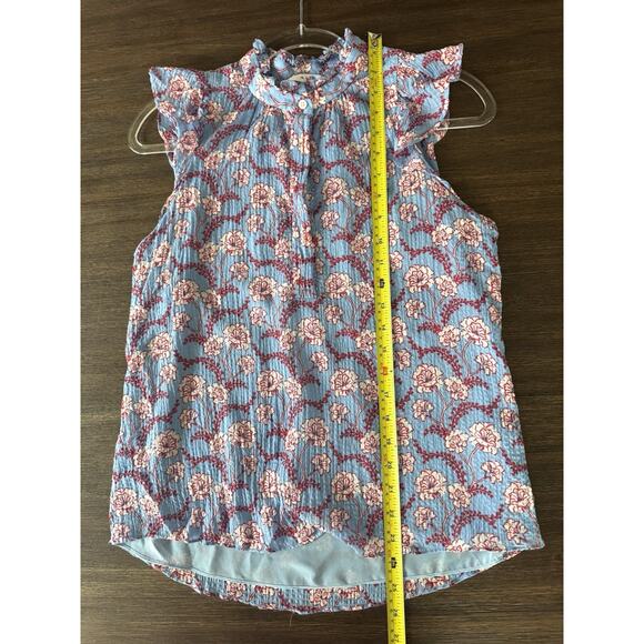 Dainty Silk Floral Print Blouse Half Button Down Blue Red Women’s Size 2 A.L.C. - Picture 10 of 10